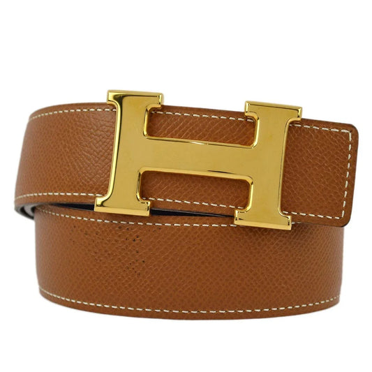 Cinto Hermes Brown Gold Logo